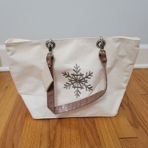 NWT Ballard Designs Suzanne Kasler Canvas Tote Bag White Silver Snowflake Medium